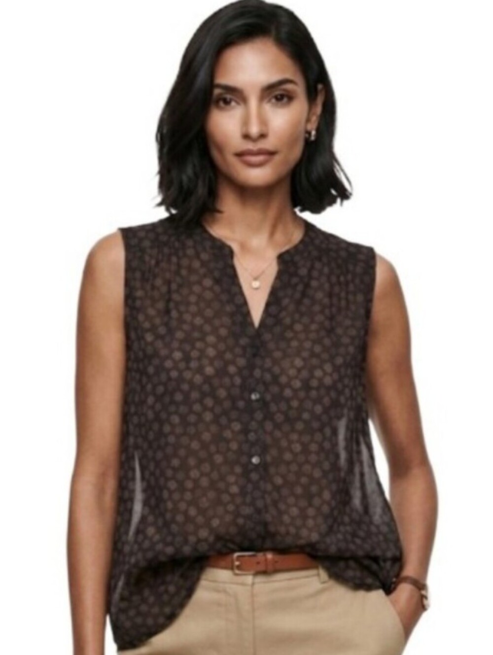 "H&M" Sleeveless Brown Patterned Top – Size M – Excellent Condition